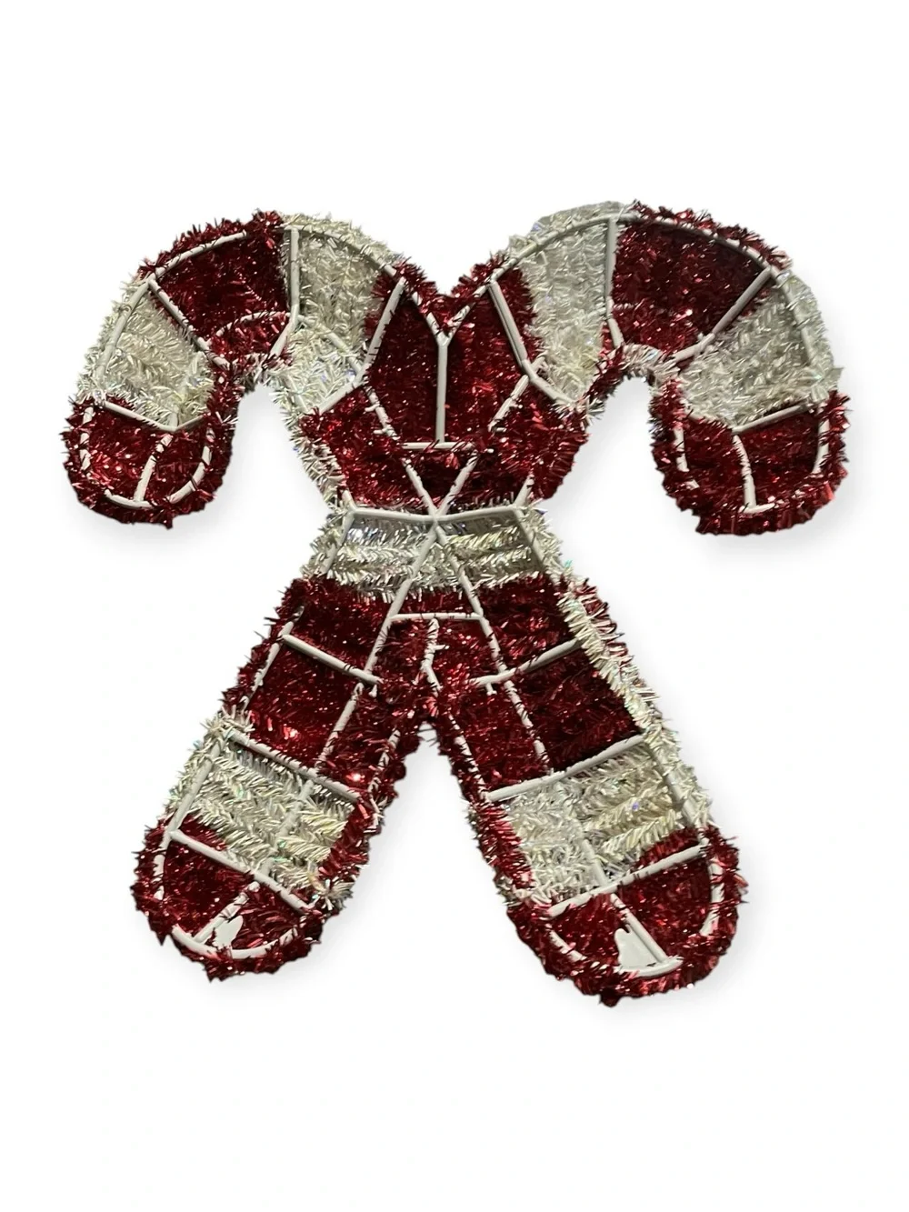 Festive Red and Cream Tinsel Candy Cane Wall Decor